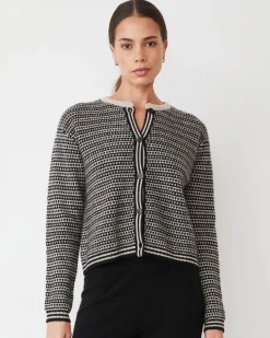 MONROW Cashmere Cardigan CHALK/BLACKSTRIPE Best Sale